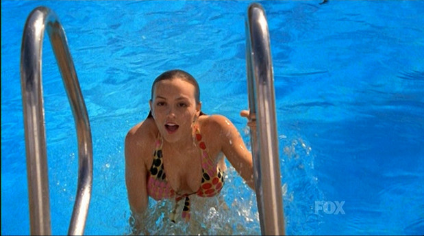 Leighton Meester gets wet in the pool; Celebrity 