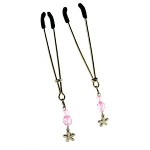 Fresh Tweezer Nipple Clamps with Pink Flower; Toys 
